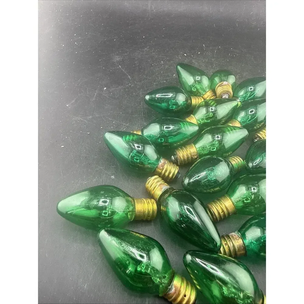 Lot of 22 Vintage Green C7 Christmas Light Bulbs Transparent Replacement Tested